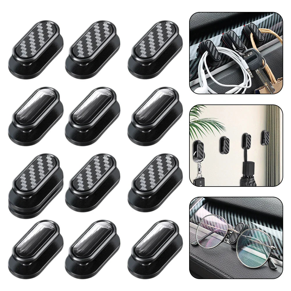Car Invisible Small Hooks – Carbon Fiber Self-Adhesive Dashboard Wall Hook for USB Cable, Headphones, Keys, Car Interior Organizer
