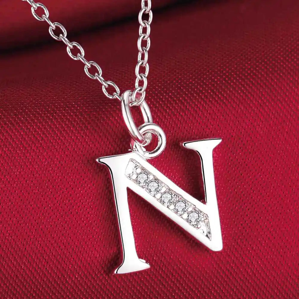 26 Letters 925 Sterling Silver Zircon Necklace Pendant – Personalized Alphabet Jewelry for Women | Elegant Wedding & Gift Accessory