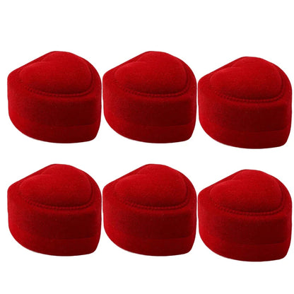 6PCS Red Velvet Heart Ring Boxes – Romantic Jewelry Display & Gift Case for Engagement, Wedding & Wholesale