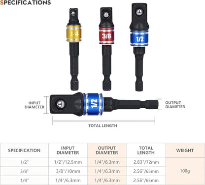 Flexible Drill Bit Extension & Right Angle Adapter Set – 105° Rotatable Hex Shank Screwdriver Bit Kit