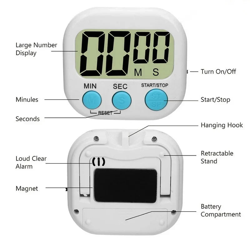 LCD Digital Kitchen Timer | Magnetic Cooking Countdown and Up Timer with Loud Alarm | Stonego Home Kitchen Accessory