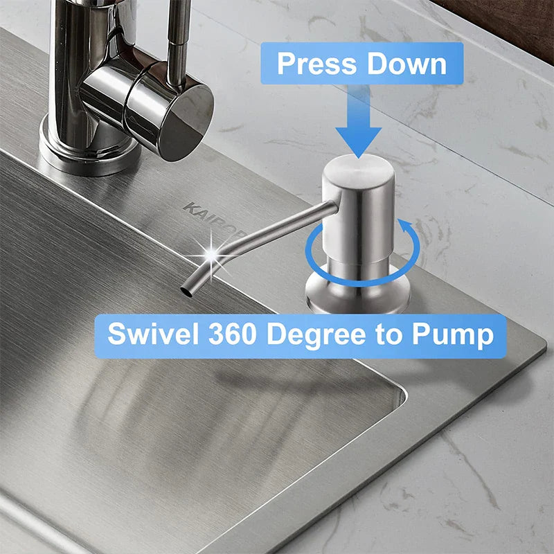 304 Stainless Steel Kitchen Sink Soap Dispenser — Extension Tube & Pump Head for 350/500ml Dish Soap Bottles