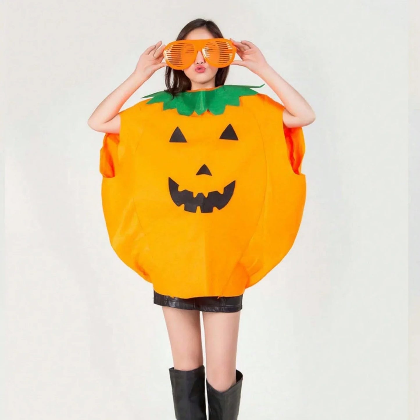 Women’s Pumpkin Halloween Costume Set - 3-Piece Cute Orange Cosplay Outfit with Hat for Parties & Carnival