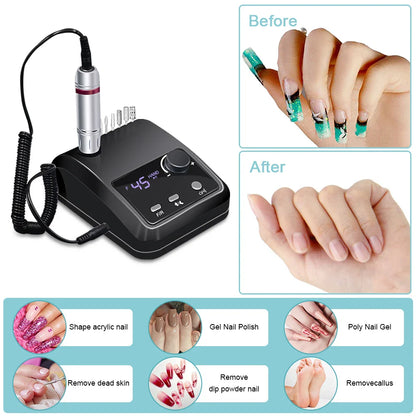45000 RPM Electric Nail Drill Machine - HD Display, Metal Manicure Pen, Professional Nail Lathe & Sander for Nails