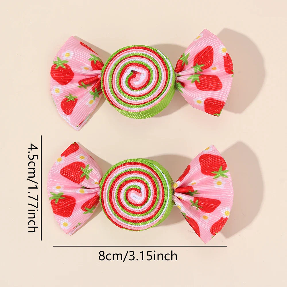 2-Piece Candy Bow Hair Clips – Sweet Strawberry & Heart Print Barrettes for Girls & Kids