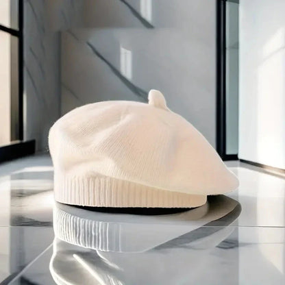 Flower Baby Beret Hat – Winter Warm Knitted Beanie for Infant & Toddler Girls, Korean Princess Artist Painter Cap Solid Color