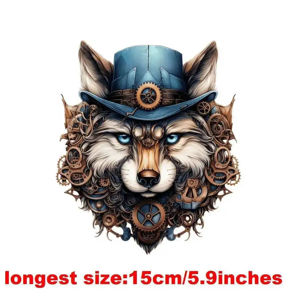 15cm Kids Steampunk Lion Iron-On Patch – Animal Heat Transfer Sticker for DIY Clothing, Apparel & Fabric Decoration Print