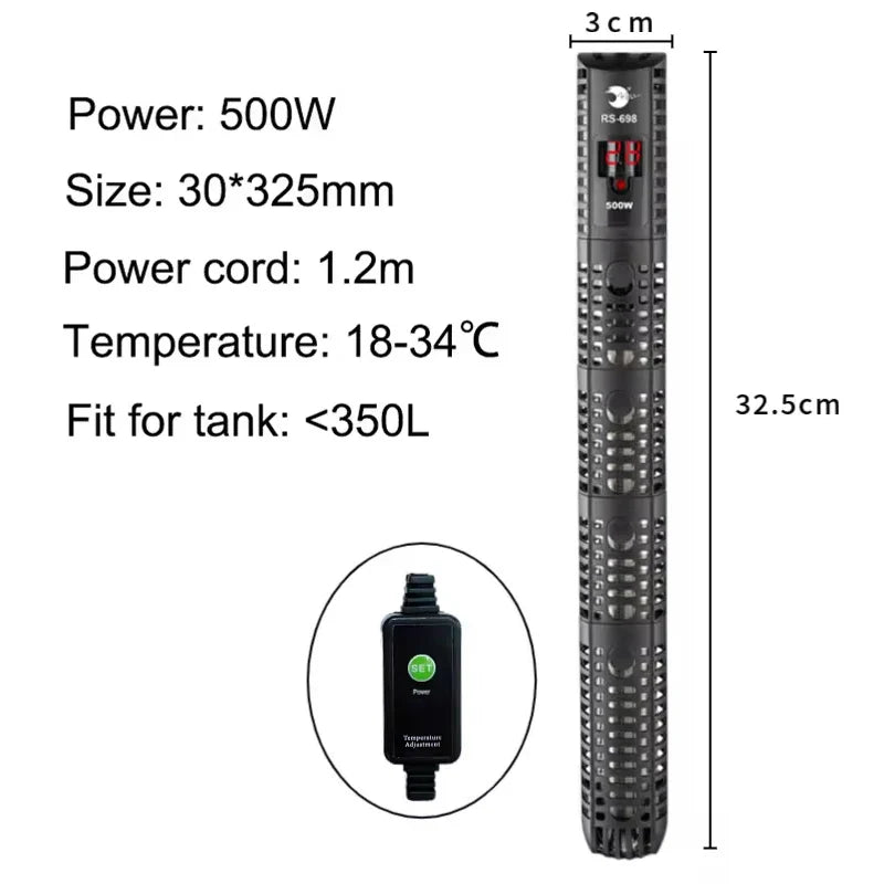 Aquarium Submersible Heater - Water Heating Rod with Temperature Control for Fish Tanks, 220-240V, 50-500W