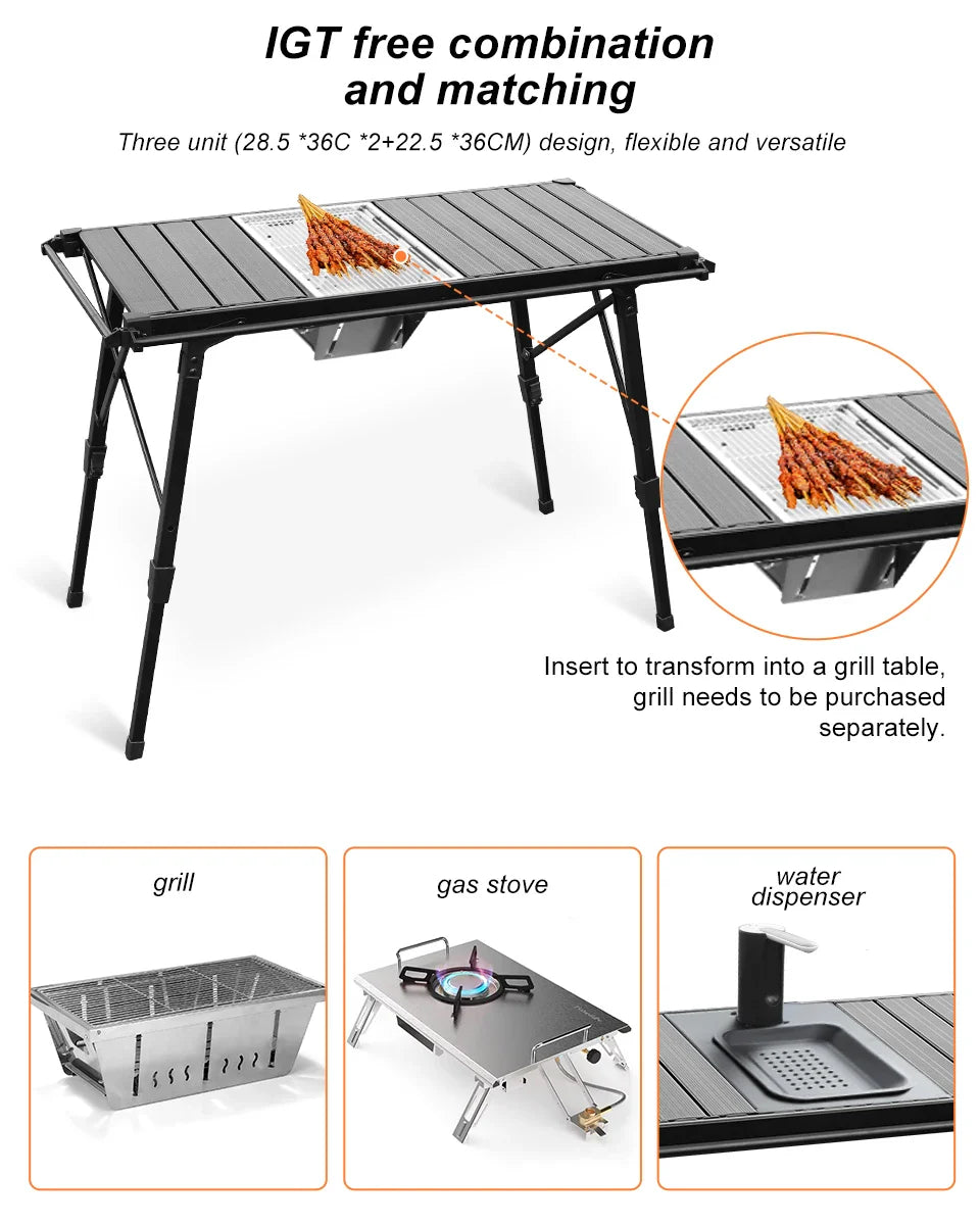 KRC CAMP Folding IGT Table – Lightweight Camping Table for BBQ, Grill, Picnic & Fishing, Outdoor Equipment Set