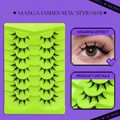 GROINNEYA Manga Lashes - 3D Natural False Eyelashes, Fluffy Soft Cross Wispy Extension Makeup (5/7 Pairs)