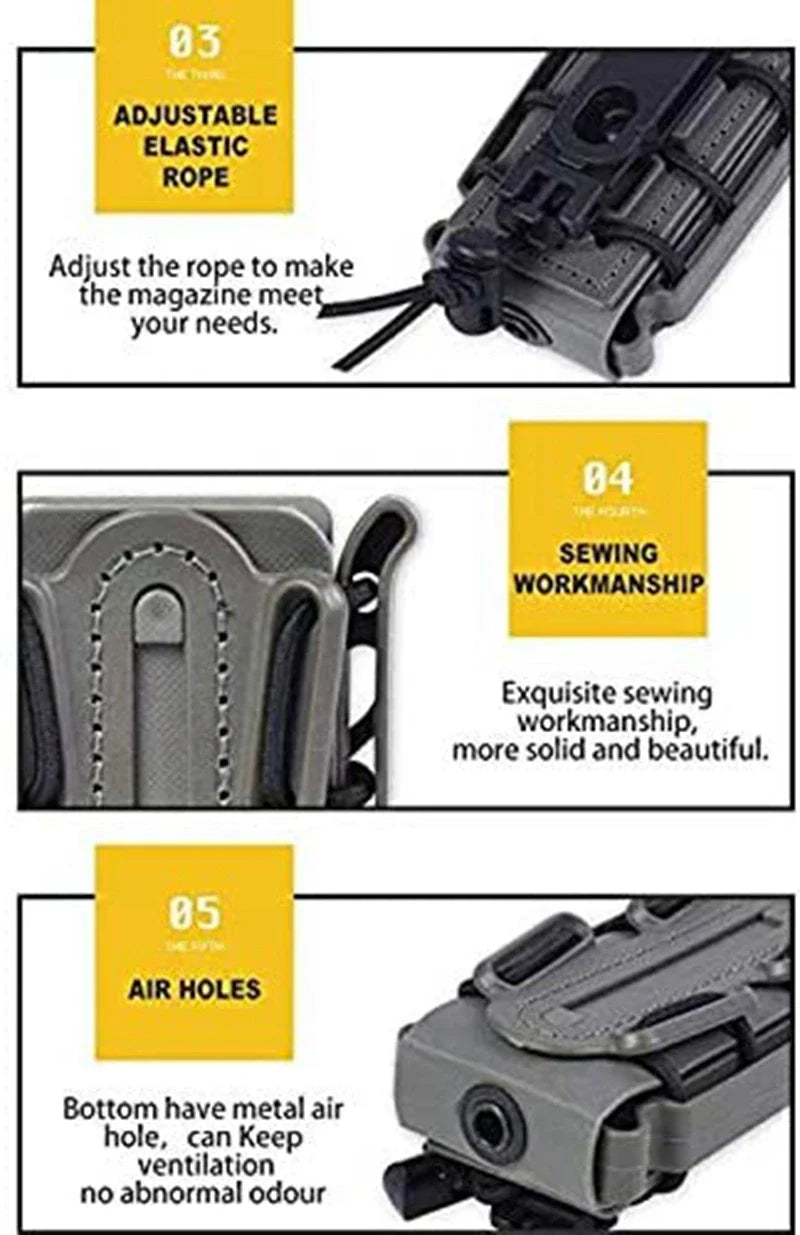 Tactical 9mm Single Magazine Pouch – MOLLE Clip, Quick Release FastMag Holder for P226, Glock 17/19, Beretta M9/PX4, Hunting Gear