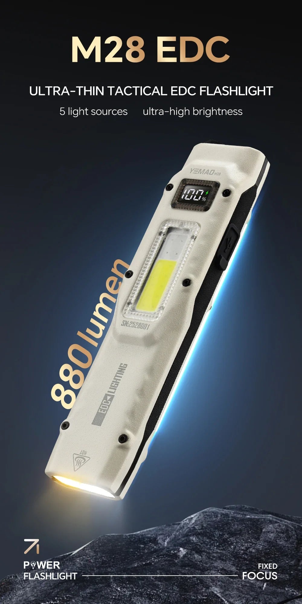 Tactical Triple-Light LED Flashlight – Ultra-Thin Aluminum Alloy EDC Rechargeable COB Work Light