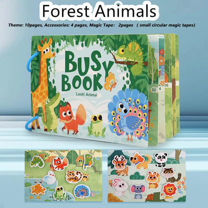 Kids Busy Book – Interactive Learning Sticker Book with Animals, Vehicles & Dinosaurs, Matching Numbers & Letters Activity Toy