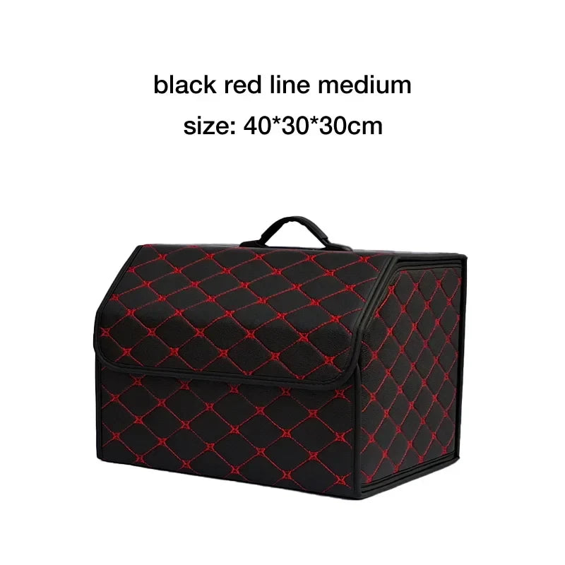Car Trunk Organizer Box – Large Capacity Leather Storage Bag for Auto Tools, Stowing, Tidying, and Emergency Use, Folding