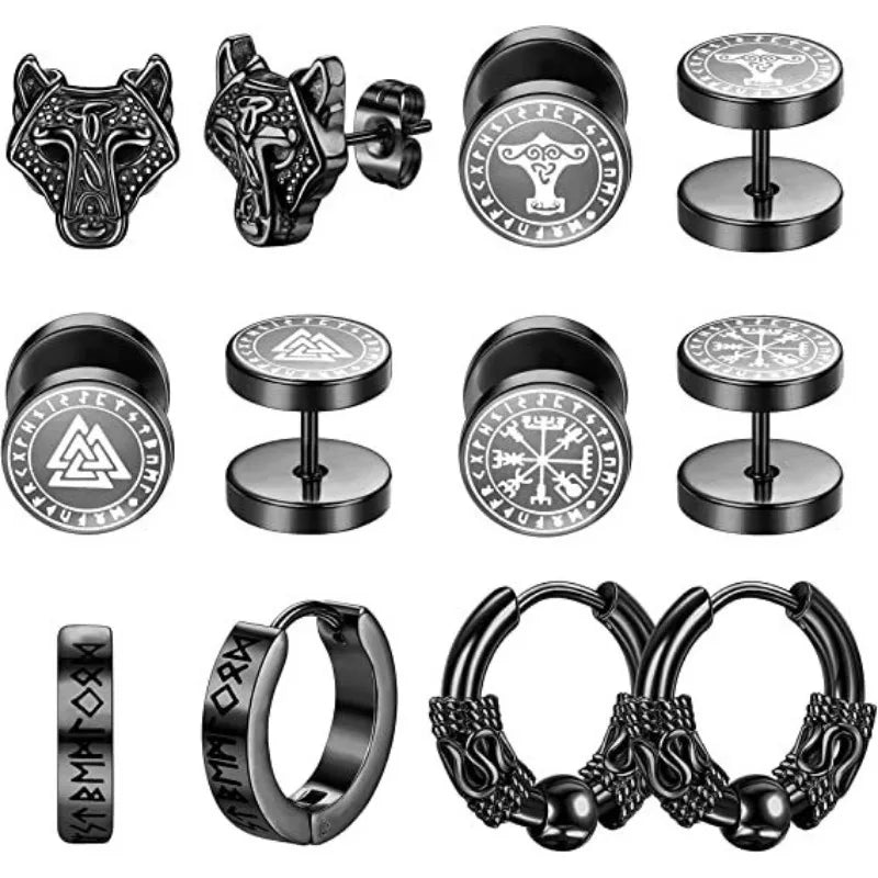 1/6 Pairs 18G Viking Rune Round Stud Earrings — 316L Stainless Steel Cartilage, Tragus & Helix Piercing Jewelry for Men & Women