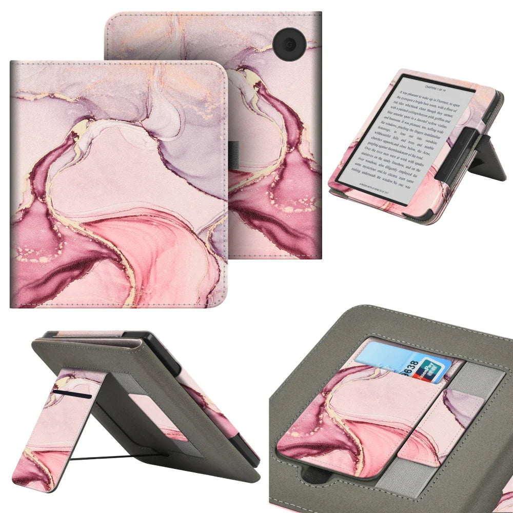 KOBO Libra 7" Leather Case – Hand Strap, Stand & Card Slot Cover for Libra Colour, Libra 2, Libra H2O (N428/N418/N873)