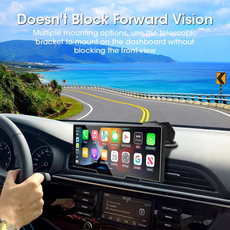 10.26'' 4K Dash Cam Car Mirror Video Player - Wireless CarPlay, Android Auto, GPS, and Rearview Camera Monitor