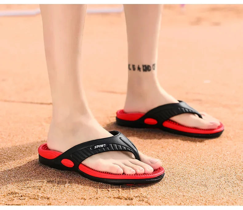 Men's Massage Flip Flops – Breathable Summer Beach Sandals, Luxury Comfort Slippers, Plus Size 46