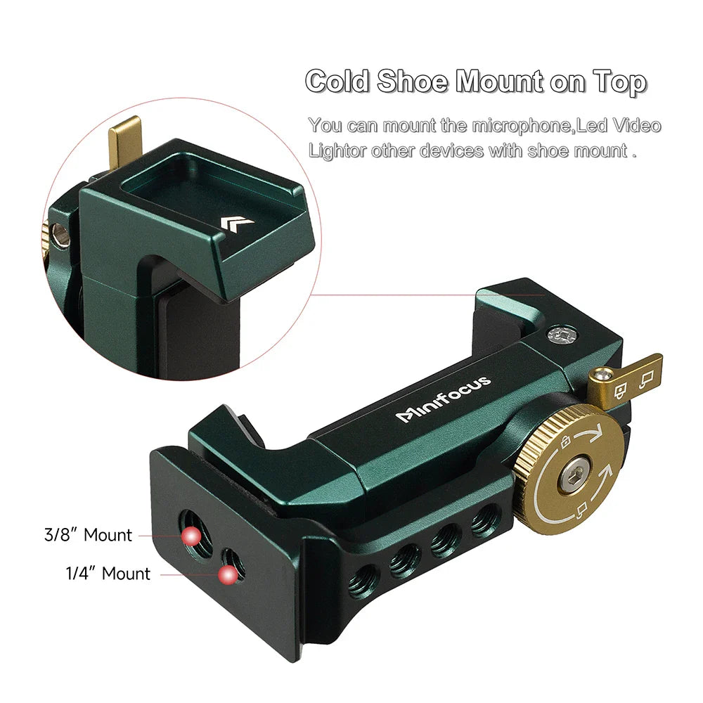 Metal Cell Phone Tripod Mount - Smartphone Holder Adapter with Cold Shoe & Arca Swiss Compatibility for iPhone 13 12 11 Max Pro X XR Xs 6 7 8 Plus