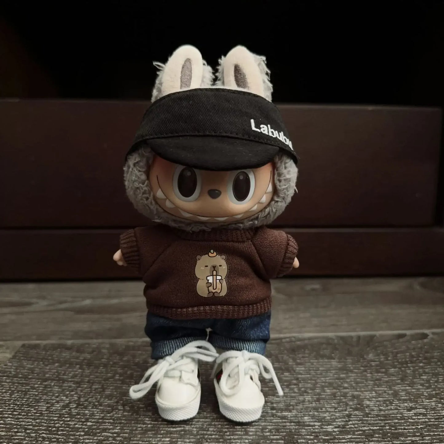 17cm Labubu Doll Clothes – Black Luxury Trendy Outfit with T-Shirt, Jeans & Shoes