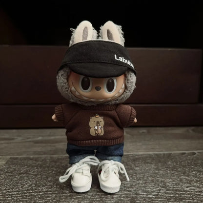 17cm Labubu Doll Clothes – Black Luxury Trendy Outfit with T-Shirt, Jeans & Shoes