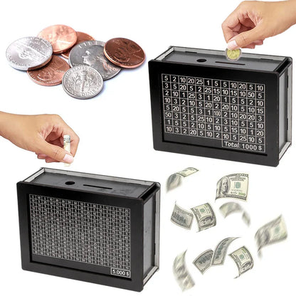 USD Black Reusable Piggy Bank with Money Goal Counter - DIY Savings Box to Build Good Habits