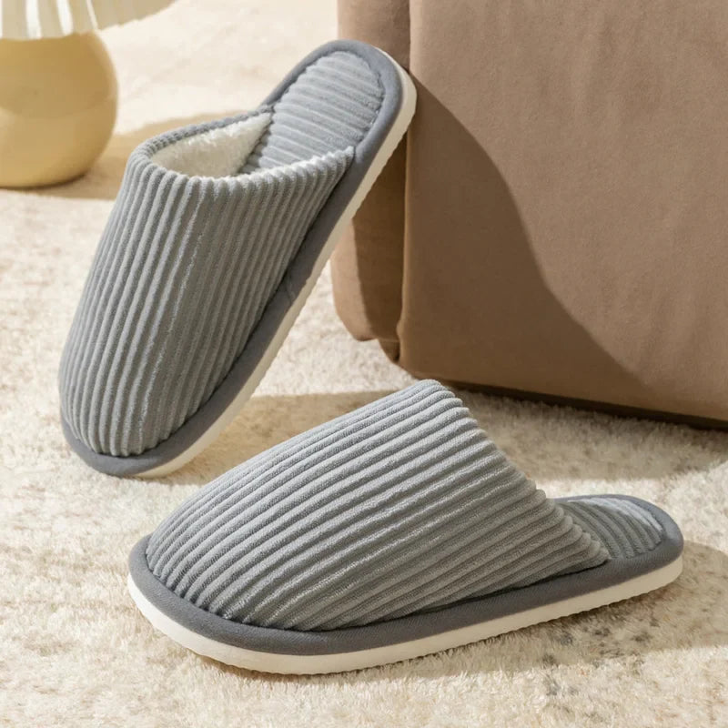 Men’s Winter Plush Slippers – Soft Non-Slip Indoor Shoes with Flat Heel, Comfortable Bedroom Slippers for Autumn & Home Use