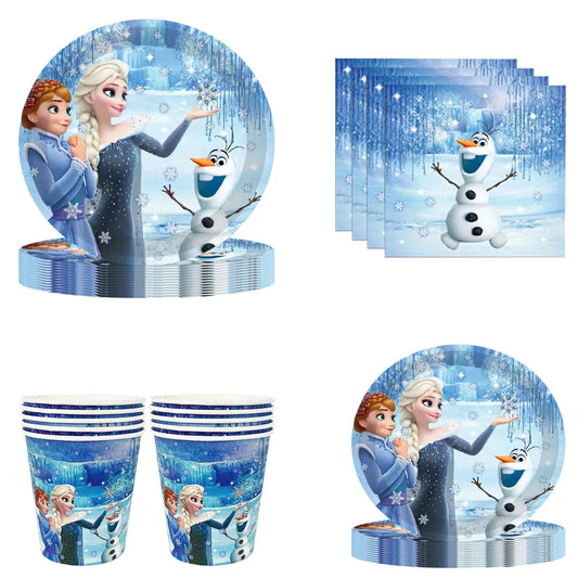 Disney Frozen Happy Birthday Party Disposable Tableware Set - Paper Supplies for 10 Guests, Baby Shower Girl Favor, Event Party Decorations