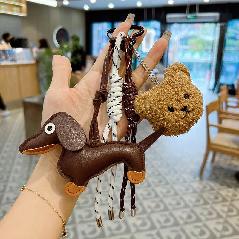 Leather Dachshund Bag Pendant - Creative Dog Keychain & Car Keyring Charm Gift