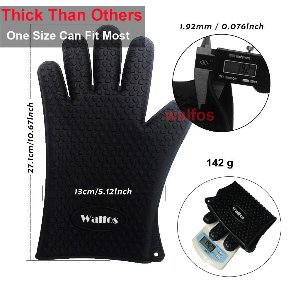 Walfos Silicone Oven Gloves — Heat-Resistant Thick BBQ & Cooking Mitts | Kitchen Gadgets & Accessories