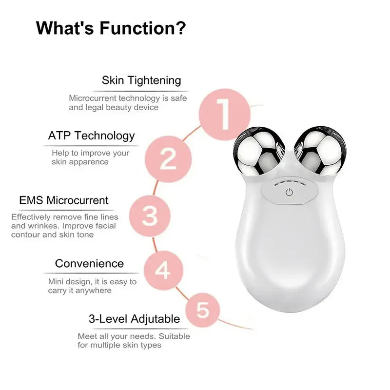 Microcurrent Facial Massager Roller – EMS Face Lift & Anti-Wrinkle Skin Tightening Tool for Firming & Slimming