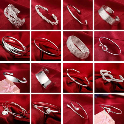 Women’s 925 Sterling Silver Open Cuff Bangle – Adjustable Charm Bracelet for Wedding Party Fashion Jewelry