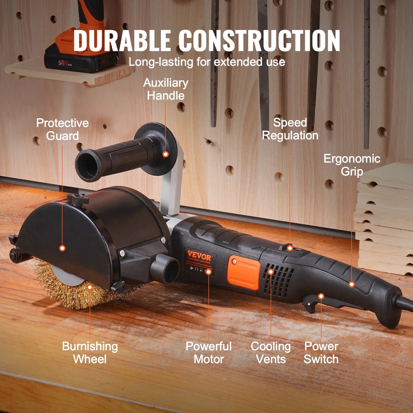 VEVOR Burnishing Polishing Machine – 6-Speed Electric Surface Conditioning Tool for Wood & Metal