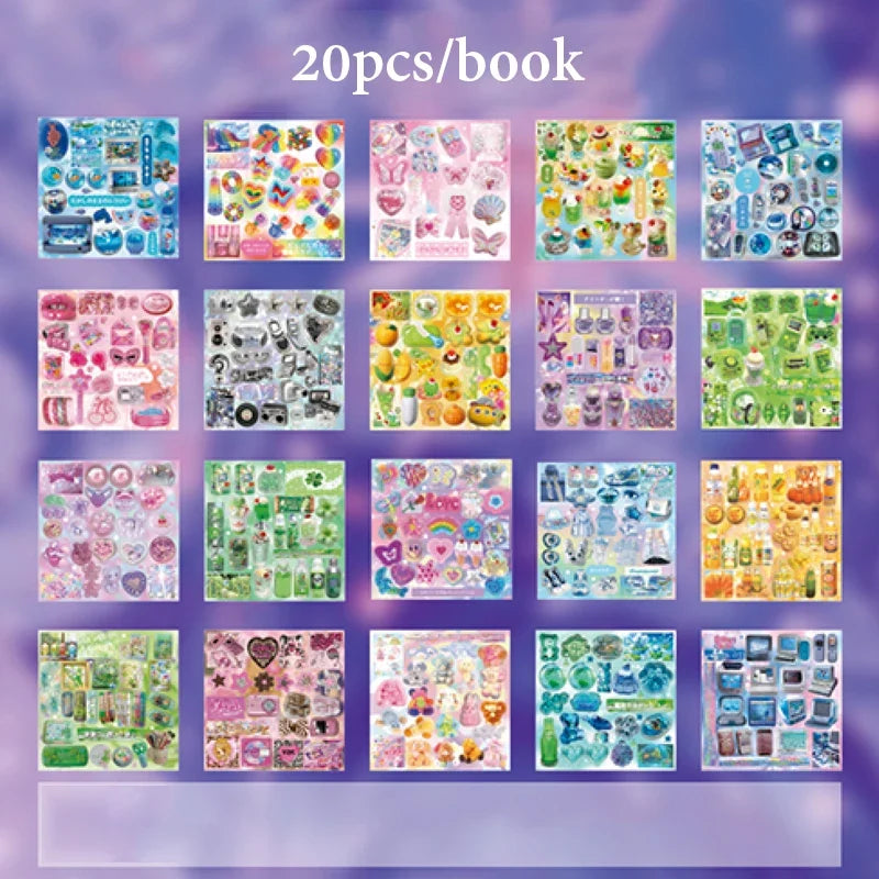 Mr.Paper Y2K Retro Glitter Sticker Book - 20-Sheet Aesthetic Stickers for Journaling, Scrapbooking & DIY Decor