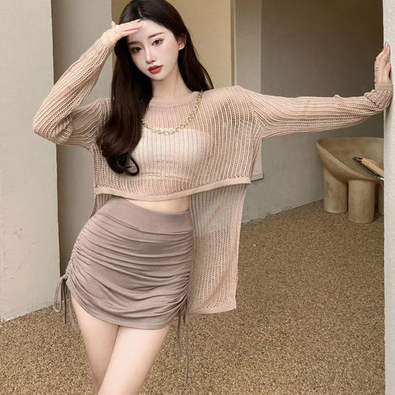 Women’s Sexy Mesh Shirring Micro Mini Skirt – Sheer See-Through Bandage Short Skirt, Butt-Lifting Club Fashion Outfit