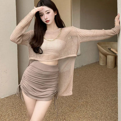 Women’s Sexy Mesh Shirring Micro Mini Skirt – Sheer See-Through Bandage Short Skirt, Butt-Lifting Club Fashion Outfit