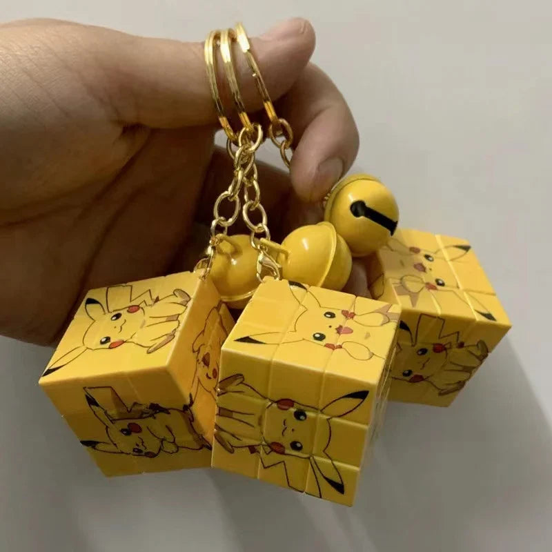Pokémon Pikachu Mini Rubik's Cube Keychain — Cute Cartoon Puzzle Pendant for School Bags, Kids’ Toys & Kawaii Accessories