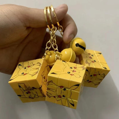 Pokémon Pikachu Mini Rubik's Cube Keychain — Cute Cartoon Puzzle Pendant for School Bags, Kids’ Toys & Kawaii Accessories