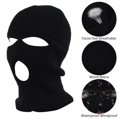 Motorcycle Windproof Full Face Knit Hat - Custom Ski Mask for Men, Warm Wool Balaclava with 3 Holes, Embroidered Winter Ski Mask