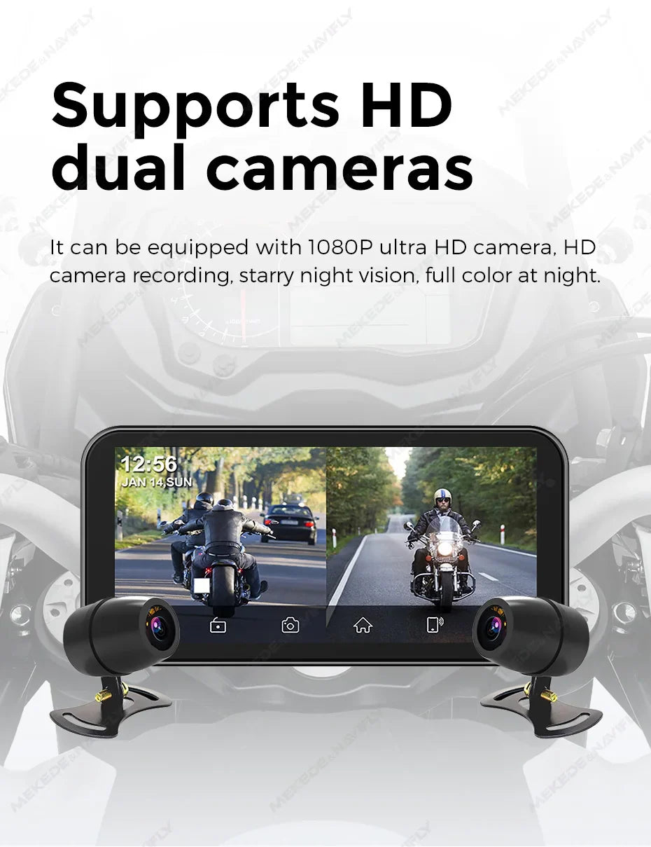 Portable 6.25-Inch Motorcycle GPS Navigation with Wireless CarPlay & Android Auto – IP67 Waterproof, DVR Drive Recorder, WIFI Moto Monitor