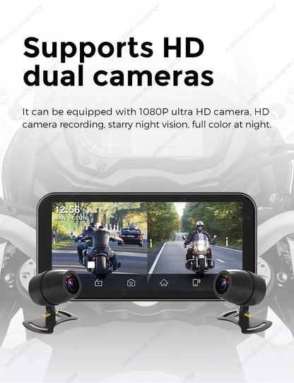 Portable 6.25-Inch Motorcycle GPS Navigation with Wireless CarPlay & Android Auto – IP67 Waterproof, DVR Drive Recorder, WIFI Moto Monitor