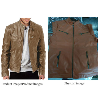 2024 Men’s Motorcycle Leather Jacket – Casual Slim Fit PU Coat with Lapel, Anti-Wind Motorcycle Outerwear for Autumn
