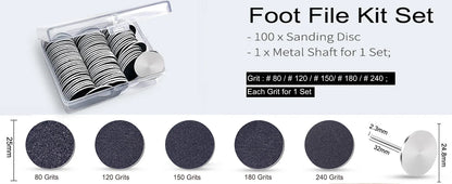 100-Piece Pedicure Sanding Paper Set — Replaceable Foot Callus Removal Discs with 1 Pedicure Disk Pad