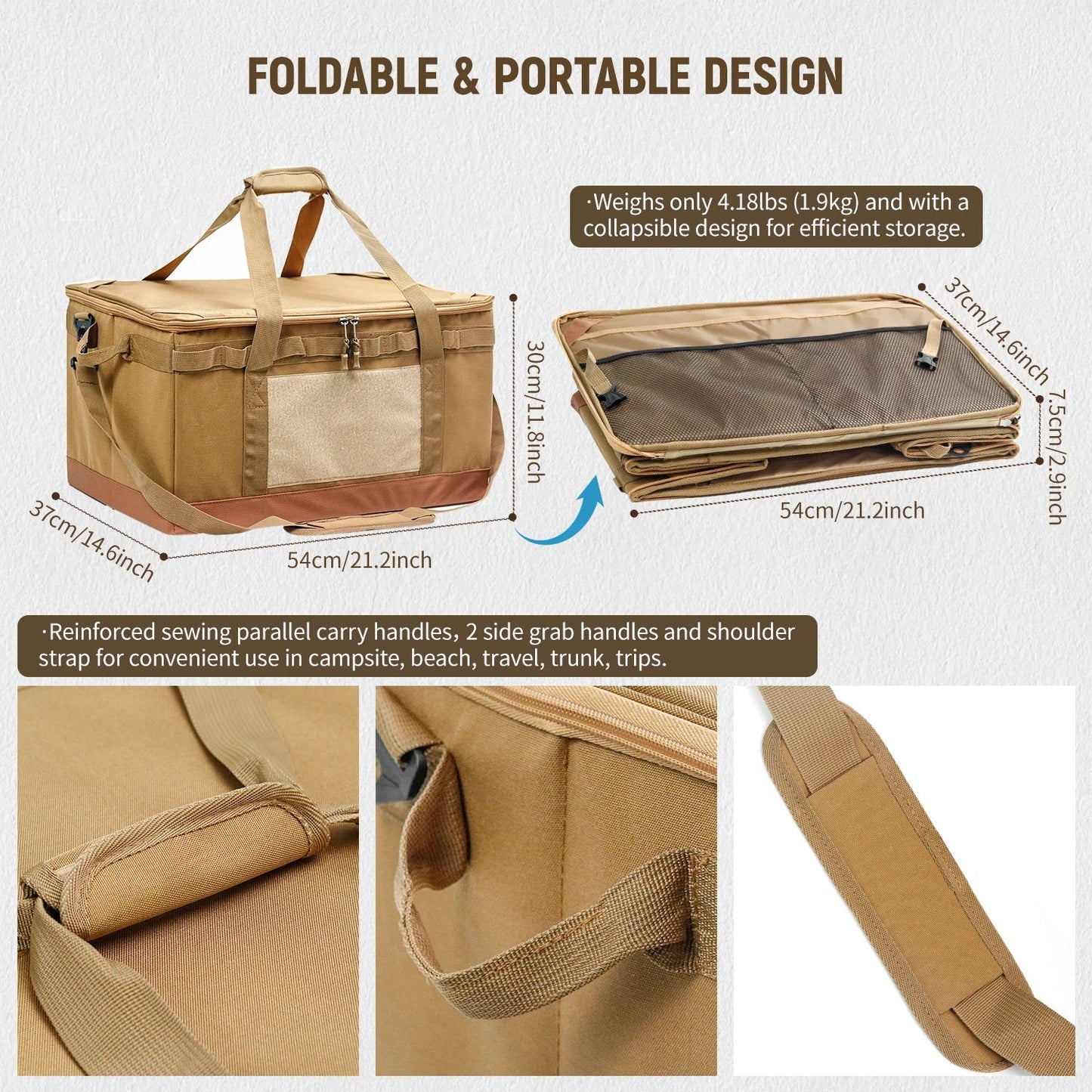 60L Large Camping Storage Bag – Collapsible Cooking Trunk Organizer, Waterproof Oxford Fabric