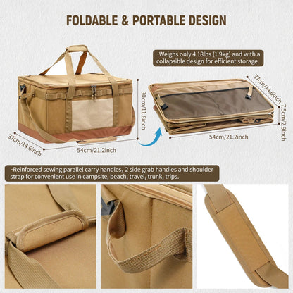 60L Large Camping Storage Bag – Collapsible Cooking Trunk Organizer, Waterproof Oxford Fabric