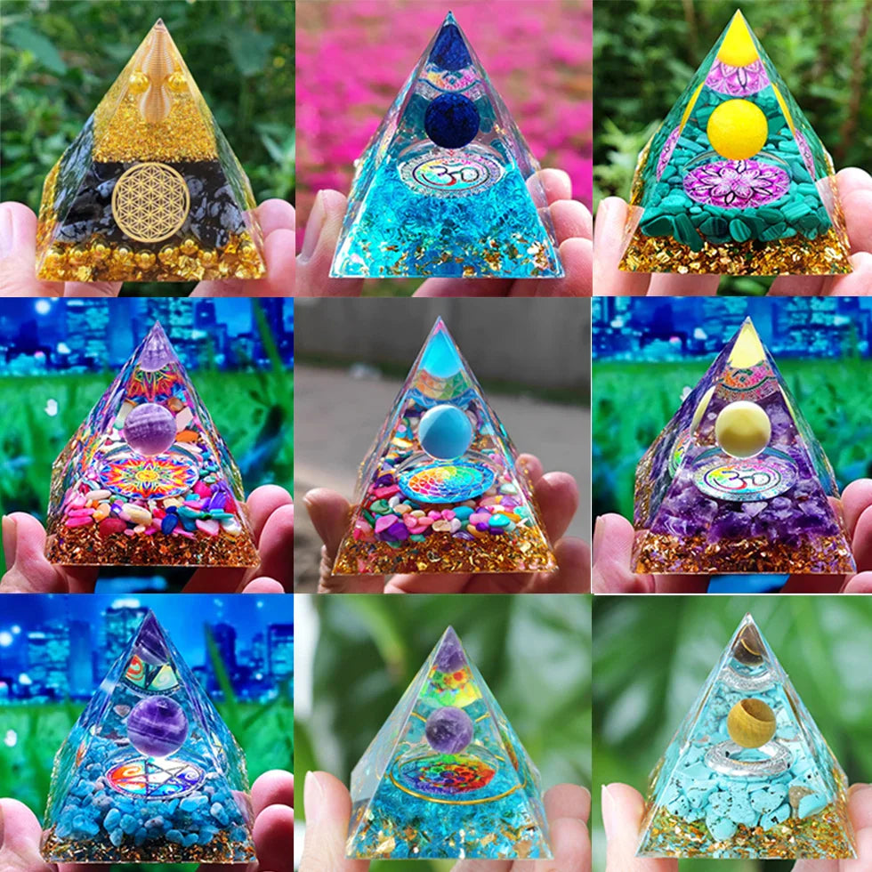 Amethyst Peridot Orgone Pyramid - Energy Generator Crystal Reiki Chakra Orgonite Meditation Tool