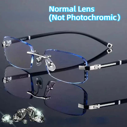 Luxury Diamond-Cut Photochromic Reading Glasses – Rimless Men’s & Women’s Color-Changing Presbyopia Eyewear