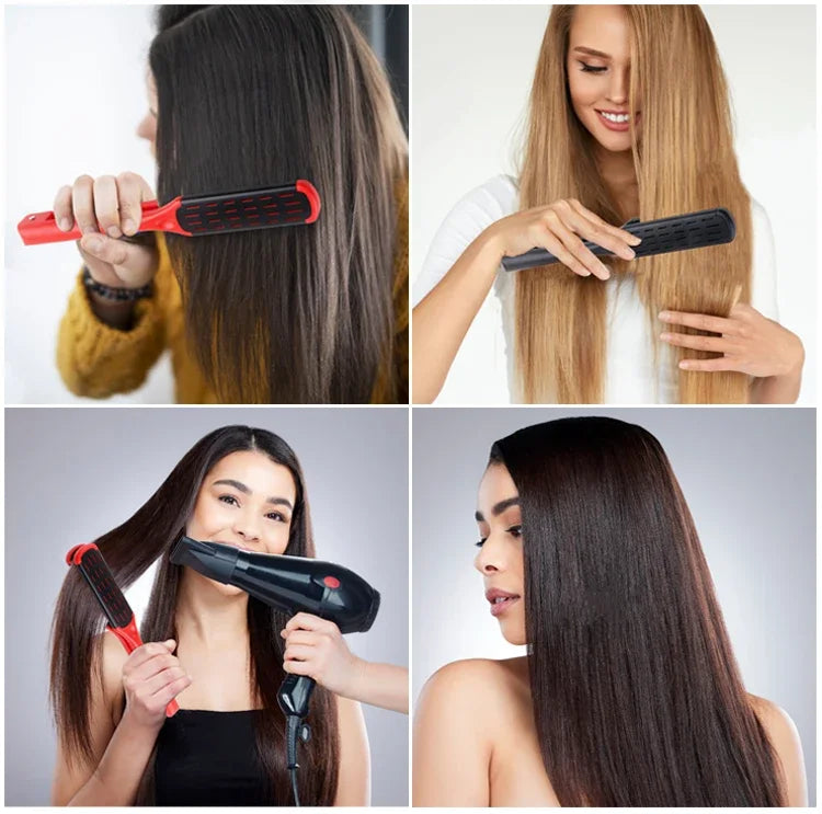 Professional V-Shape Hair Straightener Comb – Nylon Bristles, Double-Sided Styling Brush for All Hair Types