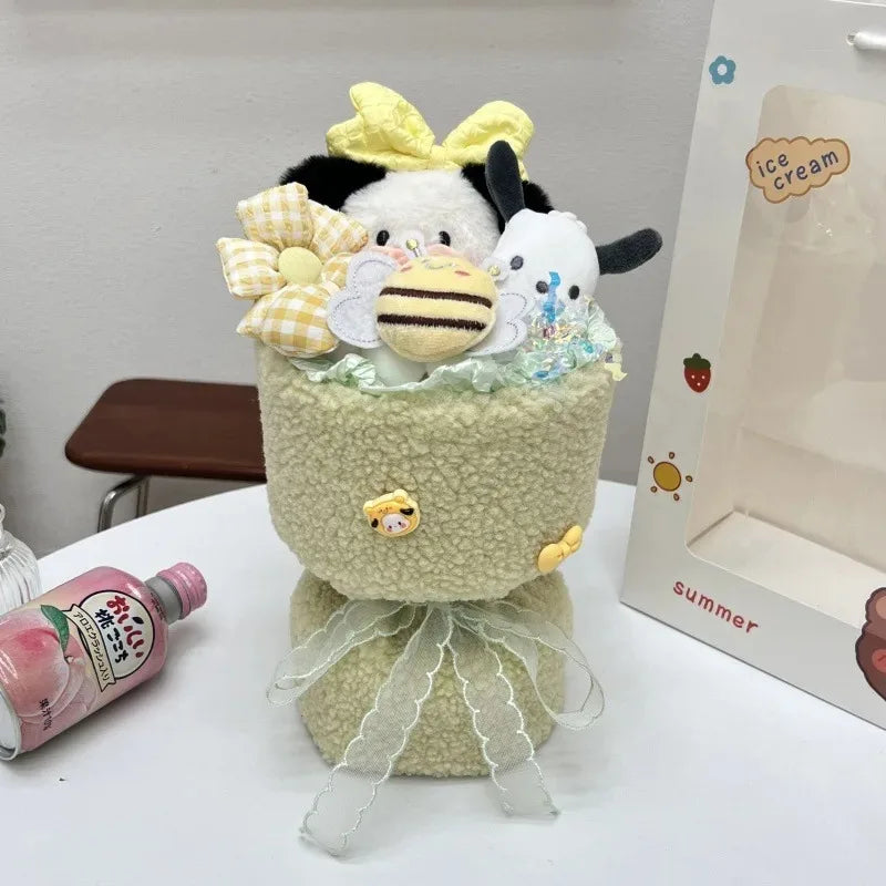 Sanrio Hello Kitty & Friends Plush Doll Bouquet – Cute Cartoon Cinnamoroll, Kuromi, My Melody Toys for Flower Girls & Kids – Perfect Holiday Gift