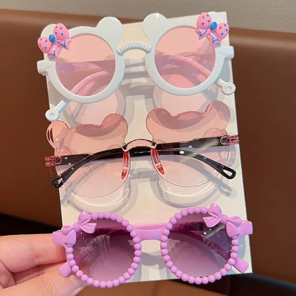 Kids' Bear Bowknot Glasses - Cute Fashion Eyewear for Boys & Girls, 2/3-Piece Set